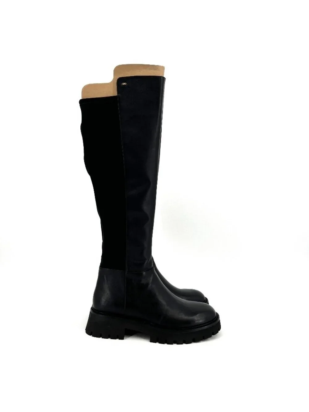 Michael Kors Ridley Over The Knee Boots Sz 11 Black Leather Lug Sole Round Toe